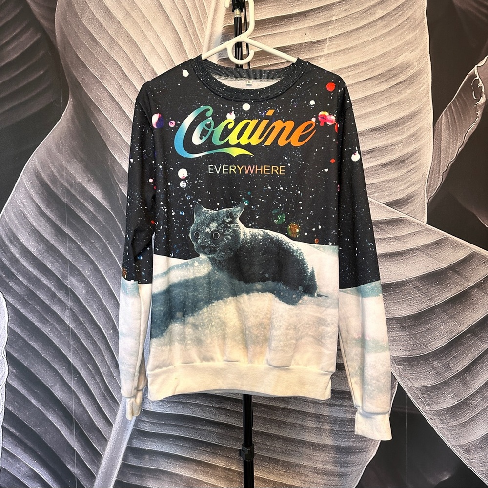 Graphic Sweatshirt Unisex XL All Over Print Cat Snow Funny Rainbow 🌈